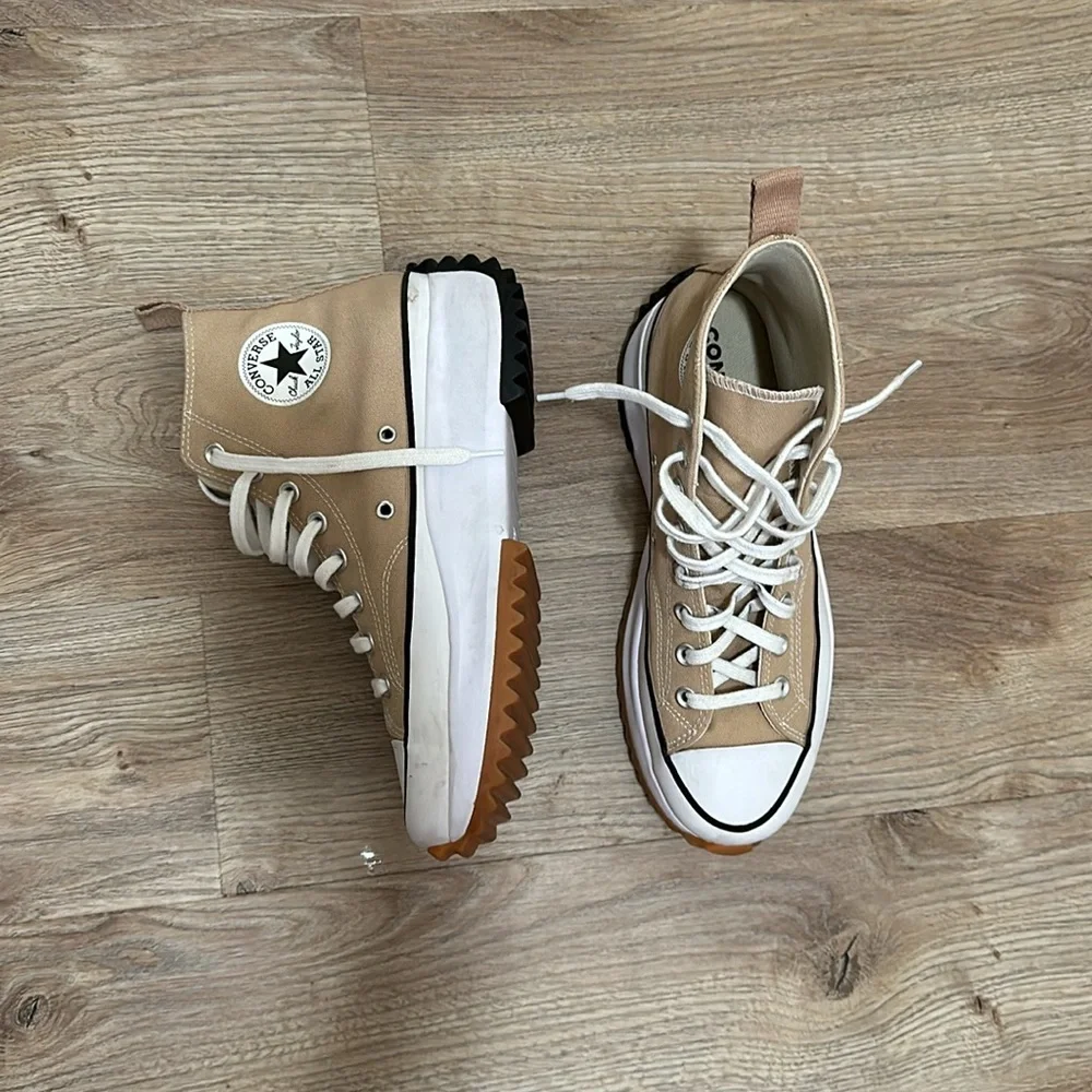 Converse Beige High-Top Platform Sneakers with White Accents - Picture 2 of 8
